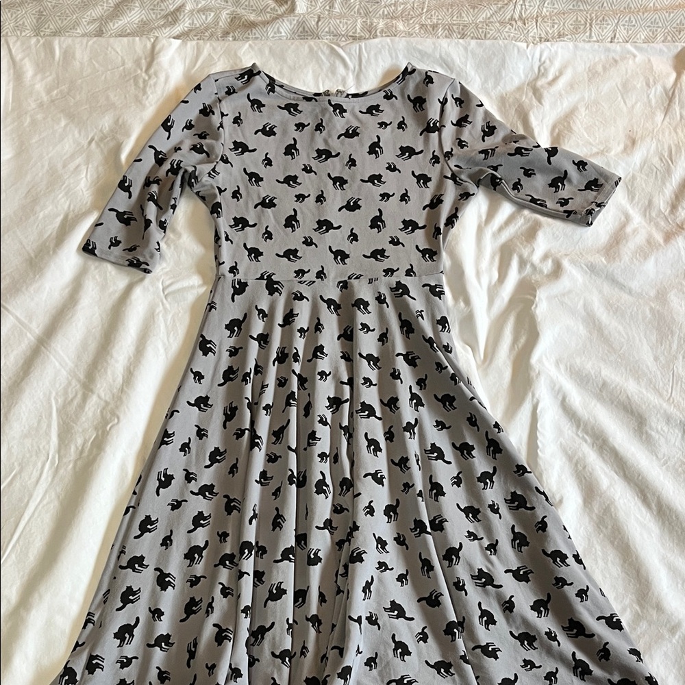 ModCloth Unique Vintage Gray Dress with Black Cat Design